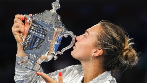 Watch: Aryna Sabalenka's champagne war with team after US Open victory